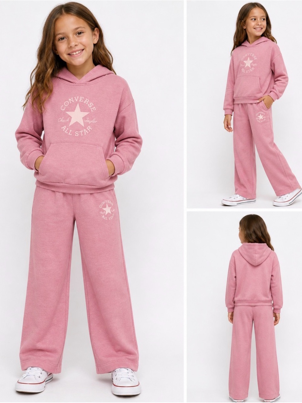 Converse Girls Pink Hoodie Jogger Set Size XS 5/6 Lounge Athleisure